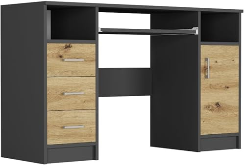 Framire Schreibtisch N-11 Anthrazit/Artisan Eiche 120x50x73 cm – Computertisch mit Schrank und Schubladen, Schreibtisch für Schlafzimmer, Wohnzimmer & Studio, Modern N-11
