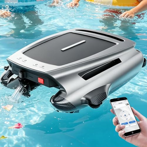 Skimmer De Piscina Solar,Robot Limpiador Piscinas Con App, Skimmer De Piscina Solar, BateríA 20h, Limpieza 24/7, Resistente Al Agua Salada,Inteligente Evitar ObstáCulos,200m²,Cesta 3.8l Grey