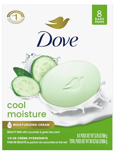 Dove Beauty Bar Soap Cool Moisture Cucumber & Green Tea Scent, 8 Bars for Refreshed Skin, Leaves Skin Refreshed 3.75 oz