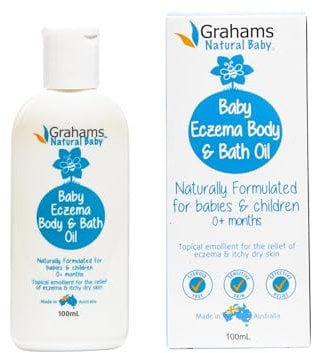 Grahams Natural Baby Eczema Body and Bath Oil - Clinically Proven Baby Oil for Cradle Cap Treatment & Baby Eczema - With Sunflower, Avocado & Jojoba Oil | For Ages 0 Months to 12 Years (100ml)