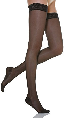 Relaxsan Basic 770 (Schwarz 5/XXL) Kompressionsstrümpfe Damen 12-17 mmHg mit Silikonband, Oberschenkel Stützstrümpfe 70 Den