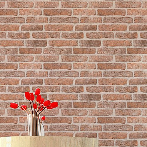 Blooming murale : 3d Pierre texturé Brique papier peint papier mural pour rouleaux Affiche murale pour décoration de cuisine Salon Chambre à coucher, 20.8 In32.8 ft = 57 SQ ft par rouleau, Rouge