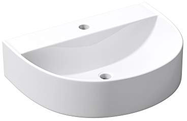 Mai & Mai Lavabo sobre Encimera Lavabo Suspendido Baño Lavabo | Semicircular | Blanco Brillante | Cerámica | 60x45x18cm | con Orificio para Grifo sin Rebosadero | Brüssel896