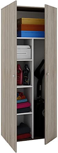 Holz-Besenschrank | 6 Fächer | Maße ca. B. 70 x H. 178 x T. 40 cm | Haushaltsschrank | Mehrzweckschrank - Vandol