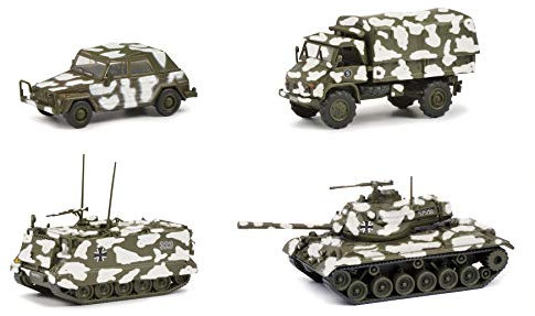 Schuco 452653000 Set Wintertarnung, M113, M47, Unimog S404, WV Kübel, Modellauto, Maßstab 1:87