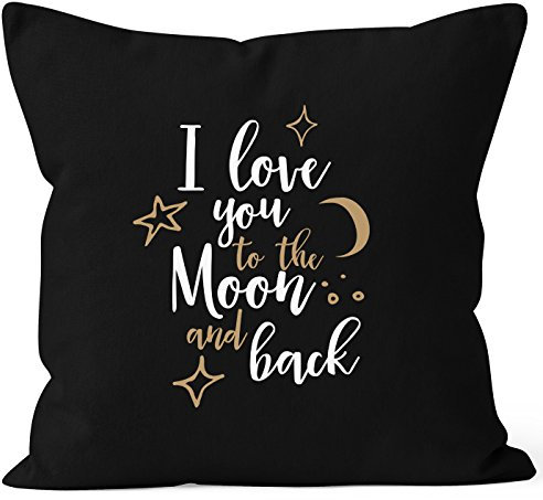 MoonWorks Kissenbezug für Freund, I Love You to The Moon and Back, Geschenk Liebe Freundschaft, 40x40, Baumwolle, schwarz Unisize