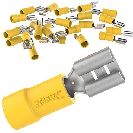 AUPROTEC 10x Flachsteckhülsen 4,0-6,0 mm² gelb/Steckbreite 6,3 mm Teilisoliert PVC weiblicher Steckverbinder FDD Kabel-Verbinder aus Messing verzinnt