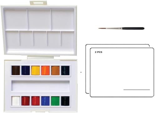 Sennelier Boîte de Peinture Aquarelle en Plastique,12 pcs .MADE IN FRANCE + 2 Cartes Postales