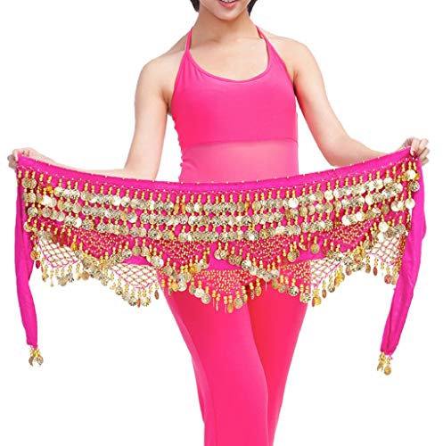 Wuchieal Damen Profi Zumba Rock Bauchtanz Hüfttuch mit Münzen Gürtel Röcke (Dunkelpink, OneSize)
