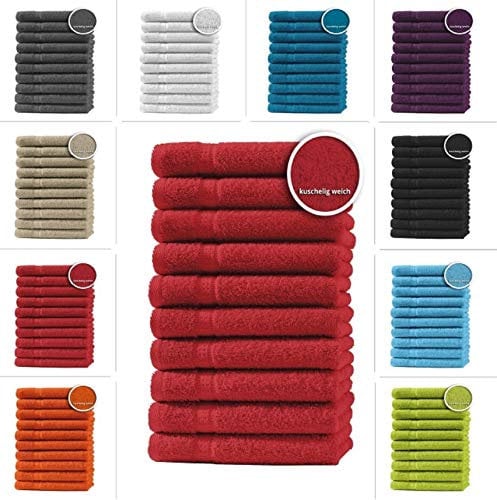 one-home 10er Set Gästetücher Handtücher Duschtücher Badetücher Frottee 100% Baumwolle, Präzise Farbe:Rot, Produktart:Gästetücher 30x50 cm