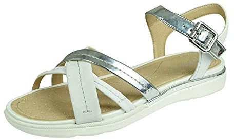 Geox Femme D Sandal Hiver A Sandales, Silver/White, 37 EU