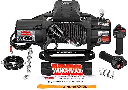 WINCHMAX 13500lb / 6123kg 'SL-Serie' militärische 12v elektrische Winde. 20m x 10mm Armourline Synthetisches Seil. 3/8 Zoll taktischer Gabelkopfhaken. Zwei kabellose Bedienelemente