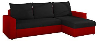 MOEBLO Ecksofa mit Schlaffunktion mit Bettkasten Couch L-Form Polstergarnitur Wohnlandschaft Polstersofa mit Ottomane Couchgranitur - LORENO (Schwarz+Rot (Alova 04+Alova 46), Ecksofa Rechts)