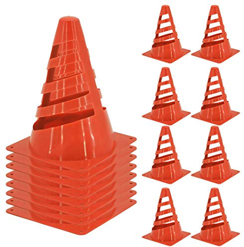 My-goodbuy24 Pylonen Markierungskegel - 8er Set - Kegel Hütchen - Orange - aus Kunstsoff bruchfeste Pylone - Trainingshilfen für Sport, Outdoor, Slalom, Fußball
