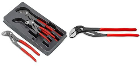 Knipex Jeu de pinces Knipex Cobra® (carte LS/blister) 00 20 09 V02 & Cobra® XL Pince multiprise et clé serre-tubes grise atramentisée, gainées en plastique 400 mm 87 01 400
