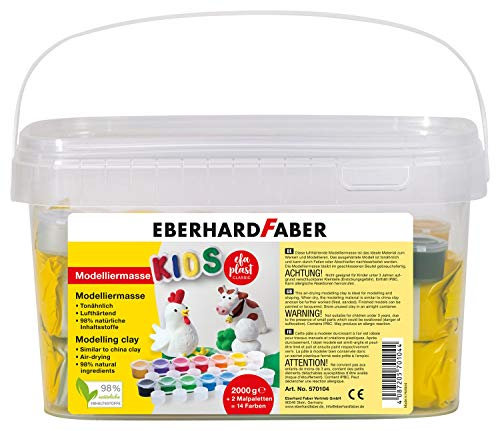 Eberhard Faber 570104 - Modelliermasse lufttrocknend weiß, 2 kg EFA Plast Kids, 14 Farben und 2 Malpaletten