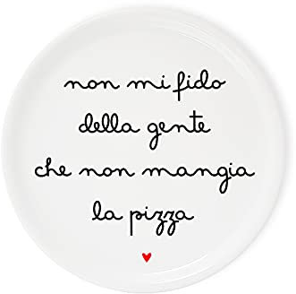 Dudecor Piatto Pizza design Non mi fido, Porcellana, bianco, nero e rosso, ø 31 cm…