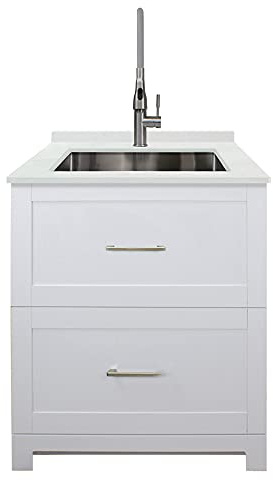 Transolid TCG-3025-WC All-in-One 29 in. x 25.5 in. Quartz Undermount Laundry/Utility Sink and Cabinet with Faucet in Matte White