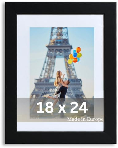 VictoR Bilderrahmen Passepartout Richter Schwarz in 18x24 cm mit 13x18cm Passepartout - Fotorahmen Holz - Leiste: 25x20mm - Bilderrahmen Schwarz 18x24
