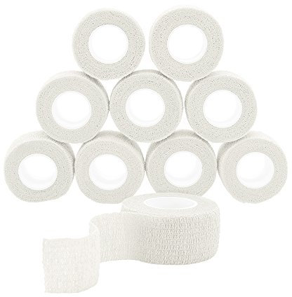 QiGui 10 Rouleaux Bande Cohésive Bandage Autoadhésif Cohésifs Sports Bande Auto-adhésif Elastiques Bandage Médical Bande Adhésifs Pansements Adhésifs pour Doigt Mains Pieds Poignets 2.5cm (Blanc)