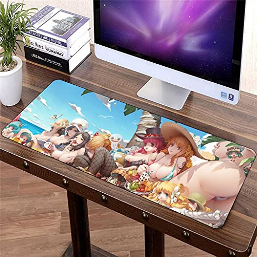 KJXNED Alfombrillas De Ratón One Piece Gaming Mouse Pad 1000x500 mm Gran Teclado De Goma De La Chica De Dibujos Animados De Playa De Verano 3D del Ordenador Mat Pc con El Borde De Bloqueo del Cojín de