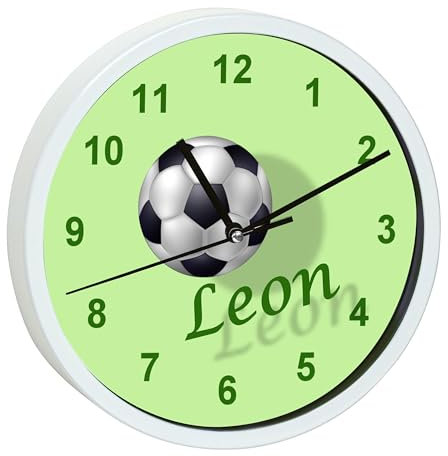 CreaDesign, Wanduhr Kinder personalisiert mit Name, Motiv Fußball 2, Rahmen Wanduhr weiß, Ø 19,5 cm
