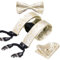 YOHOWA Paisleymuster und Fliege, Set, Herren, gewebte Seide, verstellbare Hosenträgerfliege, Einstecktuch, Manschettenknöpfe-Set, beige, Einheitsgröße