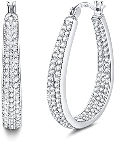 KRFY Creolen 925 Sterling Silber Post für Damen Mädchen Klar Schwarz Zirkonia 14 Karat Vergoldet Oval Grob Silber Creolen Schwarz