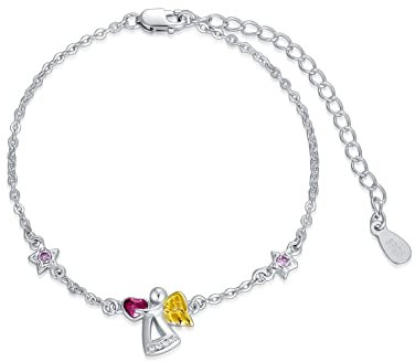 AOBOCO Schutzengel Armband Sterling Silber 925 Engel Armband, Taufe Kommunion Geburtstagsgeschenke für Mädchen Kinder (Lila)