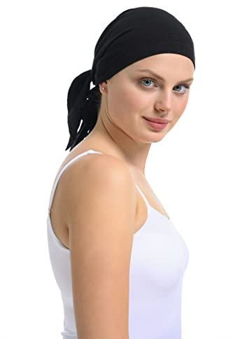 Unisex Bambus Chemo Bandana – Kopfbedeckung bei Haarausfall für Damen & Herren, atmungsaktives Dreieckstuch aus Bambus & Baumwolle, weich & hautfreundlich bei empfindlicher Kopfhaut (Schwarz)