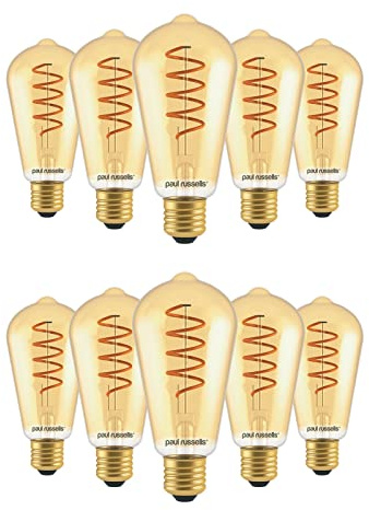 paul russells ST64 LED Filament Edison Screw E27 Vintage Lights - Pack of 10 – 25W Equivalent 4W 250LM Lumens 1800K ES Decorative Replacement Cage Bulbs Non-Dimmable - Extra Warm White Retro