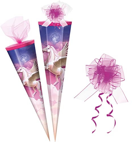 alles-meine.de GmbH Schultüte - Pegasus - Pferd 50-85 cm Größe wählbar Zubehör - komplette Füllung - Zuckertüte - Tüllabschluß - eckig/rund - Mädchen - klein & groß - G..