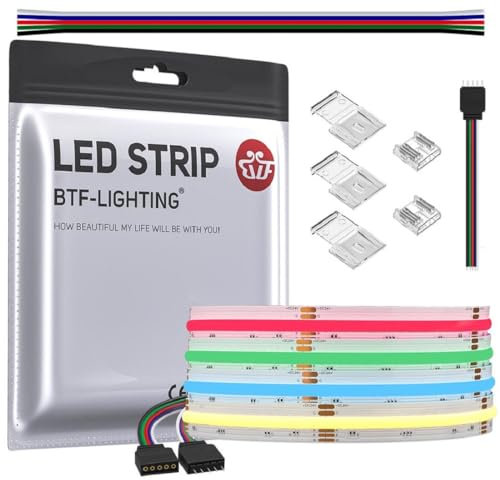 BTF-LIGHTING FCOB COB RGBWW(2700K) Hohe Dichte Flexibel LED Streifen 3M 896LED/M 2688LEDs 16W/M DC24V IP30 Nicht Wasserdicht Mehrfarbig für DIY Heimdekoration(Nicht inhalt Netzteil＆Controller)