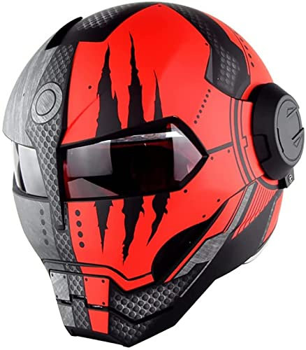 YLFC Motorradhelm Motorrad-Integralhelm Mit Offenem Gesicht, ECE-Zertifizierter Iron Man Transformers-Helm, Hochklappbarer Motorrad-Integralhelm Für Erwachsene, Männer Und Frauen C,M