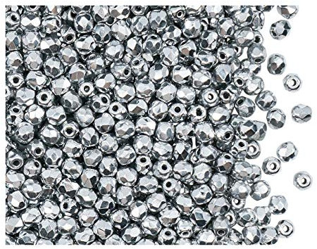 600 perlas de cristal checas facetadas pulidas, redondas, 3 mm, plateadas metalizadas