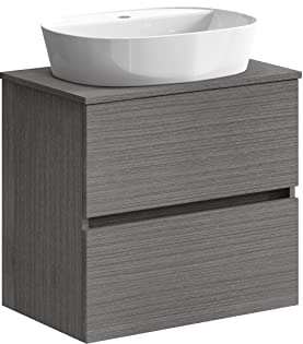 Baikal Onyx Badezimmerschrank, 2 Schubladen, Wandmontage, mit Keramikwaschbecken, montiertes Möbelstück, Melamin 16, Möbel F39 + Oberteil + Waschbecken 70 cm, Asche