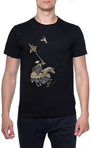 Elden Ring Horse Knight Männer T-Shirt Schwarz Rundhals Men Black Round Neck