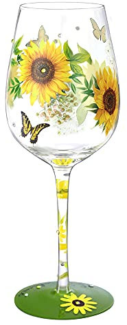 NymphFable Colorida copa de vino sol flor mariposa Artisan pintado 15oz regalo personalizado para la mejor amiga