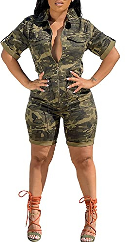 SHINFY Camouflage-Shorts, Jumpsuits und Strampler, einteiliges Outfit, Übergröße, Ym-Camo, L
