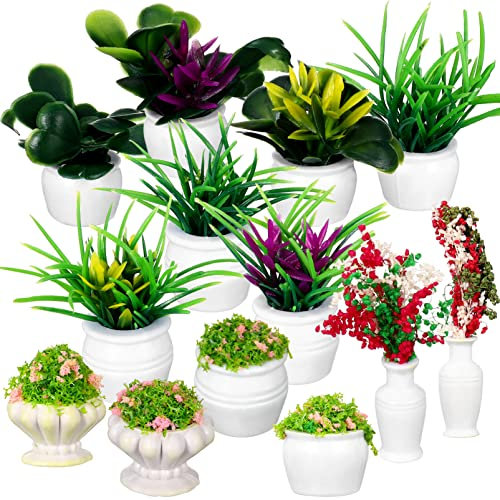 ABOOFAN 13Pcs Dollhouse Miniature Plant Mini Potted Plants Model Fake Greenery Ornament Fairy Garden Dollhouse Accessories Decoration