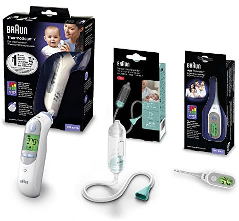 The Braun Healthcare Baby Kit - health essentials for use at home and on the go (ear thermometer IRT6520, nasal aspirator BNT050, stick thermometer PRT2000)