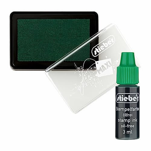 stieber® Stempelkissen Maxi Tupfkissen Gehäuse ca. 92x61 mm, Fasermaß ca. 75x43 mm *Bitte Farbe/Ausführung wählen!* mit 3 ml Nachtränkfarbe (Filz grün +Farbe)