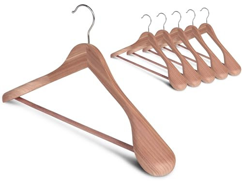 StorageWorks Kleiderbügel Zedernholz breit, 6er-Pack extra breiter Kleiderbügel Holz für den Kleiderschrank, Kleiderbügel platzsparend, Kleiderbügel aus Naturholz für Mäntel, Hosen, rote Zederfarbe