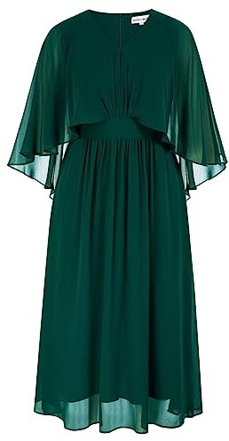 Hanna Nikole Damen Übergröße Elegante Cape Abendkleid A-Linie Cape-Ärmel Lose Schöne Abendkleid Für Cocktail Dunkelgrün 50