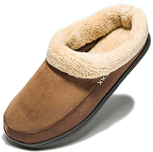 NewDenBer Plüsch Hausschuhe Herren Memory Foam Winter Bequeme Weiche Gefüttert Warme Pantoffeln (43/44 EU, Dunkelbraun)