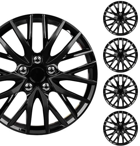 BDK (4er-Pack) Premium Schwarz Radkappen 16 Zoll Felgendeckel Nabenkappen OEM-Stil Direkter Ersatz Snap On Auto LKW SUV Van - 40,6 cm (16 Zoll), 4 Stück