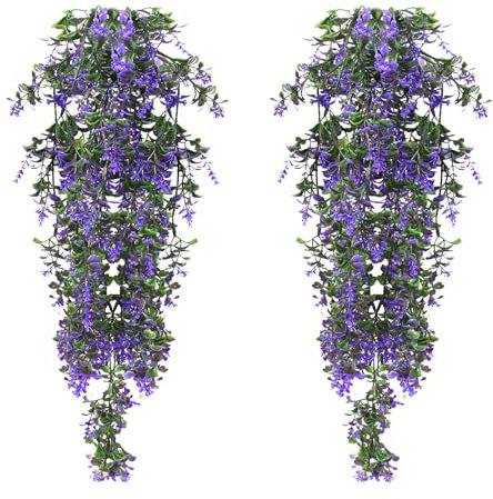 MytaYt 2 Pcs Pianta Finta da Interno ed Esterni Edera Finta Piante Artificiali da Interno Pianta Artificiale Sospesa Piante Finte Cadenti per Corridoi, Decorazioni Murali - 70cm (Blu Viola)