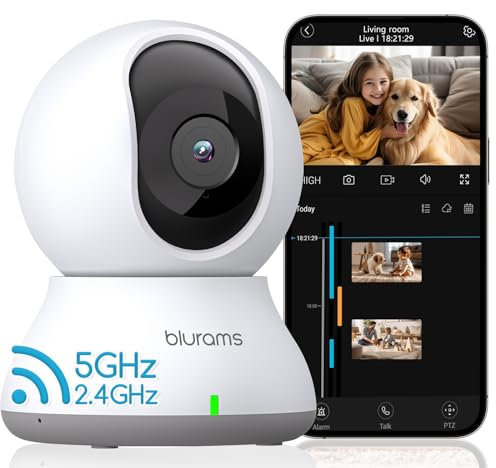 blurams Indoor Security Camera, 2K Pet Cameras, 5GHz/2.4GHz Dual-Band Dog Camera, 360° PTZ Wi-Fi Cameras House Security, 2-Way Talk, Motion Tracking, IR Night Vision, Siren, Cloud&SD