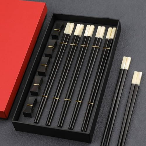 SHENBOBOBO Palillos reutilizables, palillos cuadrados de ébano, palillos con incrustaciones de concha brillante, adecuados para principiantes(Color:Five Pairs)