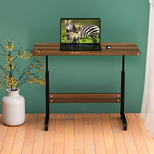 Wohenster Schreibtisch Höhenverstellbarer Tisch Computertisch mit Mobiler Rollen, Höhenverstellbarer Schreibtisch Gestell Metall, Stehpult Laptoptisch mit Holz Tischplatte, 80x40cm Eiche Desk